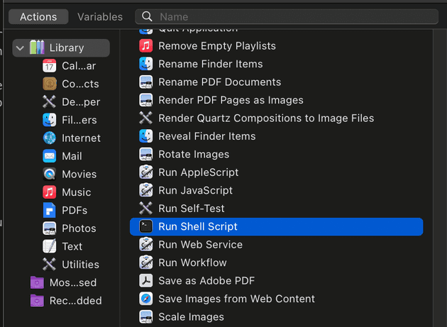 Run Shell Script action in Automator with Pass input set to as arguments